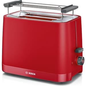 Bosch TAT3M124 Tostapane Compatto, 950 Watt, Spegnimento Automatico, Rosso | Tostapane Compatto, Tostatura Uniforme, Espulsione Automatica, Vassoio RaccogliBriciole, Funzione Scongelamento Riscaldamento