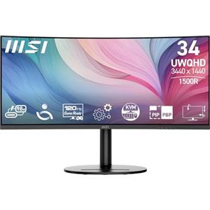 msi Modern MD342CQP Monitor Curvo 34" UWQHD 1500R, 120 HZ, VA 3440 x 1440, KVM, PIP/PBP, Ampia gamma colori, Altoparlanti integrati, Regolazione in 3 direzioni - HDMI 2.0b, DisplayPort 1.4a