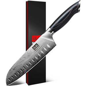 SHAN ZU Coltelli da Cucina in Acciaio a Polvere, Coltello Giapponese Santoku 20 cm Ultra Affilati Coltello da Chef Multiuso Professionale ad alto Tenore di Carbonio con Manico Ergonomica in Pakkawood