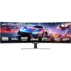 LC-Power Monitor Gaming Curvo da 49'',144 Hz, QLED-VA, 32:9, 100% sRGB, AMD FreeSync™ Premium, DP & HDMI, HDR 400, LC-M49-DFHD-144-C-Q