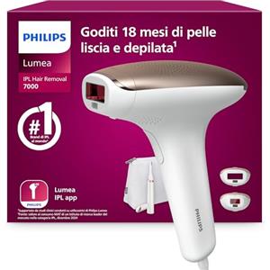 Philips Lumea 7000 Series, dispositivo di epilazione IPL, alternativa ai dispositivi di epilazione laser, con rifinitore a penna Satin Compact, 2 accessori per viso e corpo, modello BRI921/00