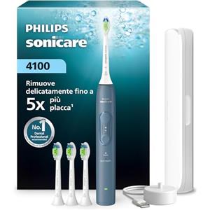 Philips Sonicare Serie 4100 - Spazzolino elettrico sonico con sensore di pressione, 4 impostazioni, EasyStart, SmarTimer, autonomia 21 giorni, custodia, blu marino, HX4046/48, [Nuovo]