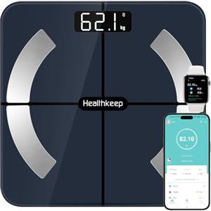 Healthkeep Bilancia Intelligente Impedenziometrica Bluetooth con App, Bilancia Digitale Smart per Grasso Corporeo, BMI, Peso, Massa Muscolare, Acqua Corporea, Proteine, Metabolismo Basale (BMR) - Nero