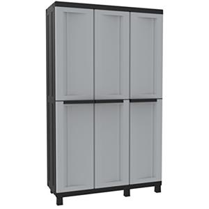 Terry - Twist Black 102a, Armadio Multifunzione a 3 Ante, Portascope con 2 Vani Separati, da Esterno e Interno Coperto, in Plastica, 102x39x170 cm