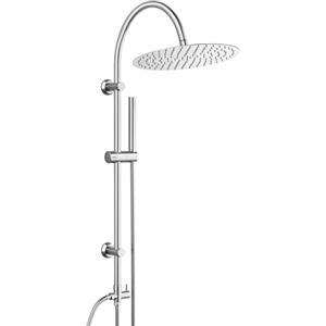 Görbach Colonna Doccia senza Miscelatore, set doccia in acciaio inox con soffione a pioggia rotondo XXL D30 cm, asta doccia vintage a forma di U Cromato