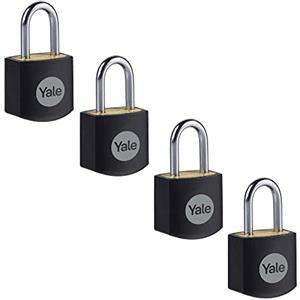 Yale Lucchetti in ottone Y110JB/15/111/4 nero, corpo 15mm, arco in acciaio, 3 chiavi, confezione da 4