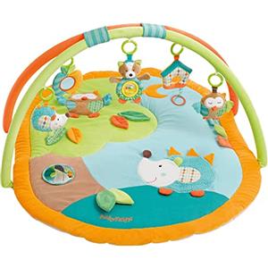 Fehn Tappeto attività 3D Sleeping Forest - Arco e giochi per neonati | 5 giochi rimovibili stimolano presa, vista e udito - per giocare sdraiati e gattonare fin dalla nascita
