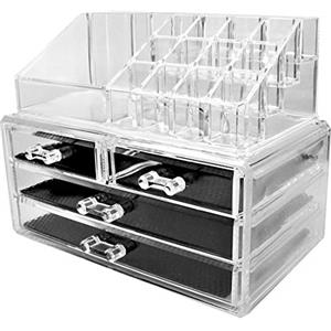 Spaceshoop OrderlyGo cosmetico dell' organizzatore di immagazzinaggio, Make Up dell' organizzatore di immagazzinaggio cosmetici per bagno Desktop (4 cassettiere Traparente)