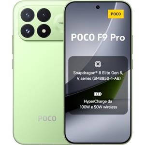 XIAOMI POCO F9 Pro, Smartphone 12+512GB, Verde Aurora, 6330mAh, HyperCharge 100W | Snapdragon® 8 Elite Gen 5 V Series, VisionBoost D8, Display AMOLED Ultra-luminoso da 6,59" a 185Hz, Fotocamera OIS AI 200MP