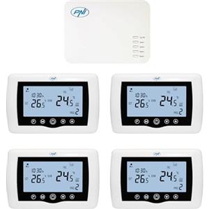 PNI Termostato Smart PNI CT440 senza fili, con WiFi, controllo a 4 zone via Internet, per impianti di riscaldamento, pompe, valvole magnetiche, TuyaSmart APP