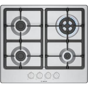 Bosch PGH6B5K90 Serie 4 Piano cottura a gas 60 cm 4 bruciatori Acciaio inox | Piano cottura a gas con controllo preciso della fiamma, griglie in ghisa lavabili in lavastoviglie, Made in Europe