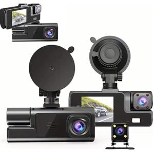 Generic Dash Cam anteriore e posteriore con telecamera da cabina, telecamera da cruscotto 1080P a 3 canali per auto, veicoli grandangolare da 170°, registrazione in loop, visione notturna