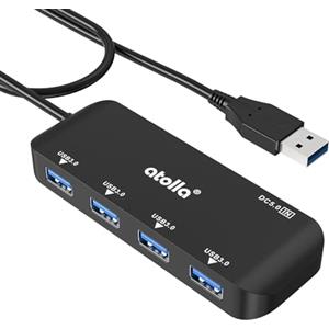 Atolla Hub USB 3.0, Hub USB a 4 porte con trasferimento dati da 5 Gbps, extender USB ultra sottile per tastiera, mouse, unità flash, stampante, compatibile con Windows, Mac, Linux, cavo da 60 cm