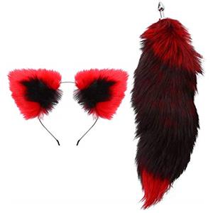 ranrann 2 Pezzi Sexy Toys per Donna Gattina Costume Sexy Hot per Sesso Anale Plug Coda Gatto Anale in Metallo Inossidabile Cerchietto per Capelli con Orecchie Volpe