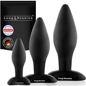 Long.Session Set di Plug Anale in Silicone Ipoallergenico per Donne e Uomini in Tre Dimensioni Ø2,8cm Ø4,0cm Ø4,5cm. Set di Plug Anale, Buttplug per Principianti e Professionisti, Giocattolo Anale come Analdehner