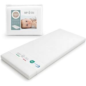 baby idea Materasso Lettino Campeggio Sfoderabile Pieghevole Traspirante a Norma EN16890:2017 Federa100% Cotone Oeko-tex® Interno Certificato Certipur™ 60x120x4 OMAGGIO Borsa da Viaggio (Bianco)