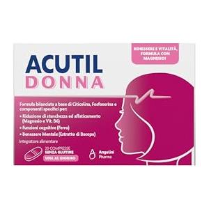 Acutil Donna, Integratore Alimentare per il Benessere delle Donne con Magnesio, Vitamina B6 e Ferro, Contribuisce alle Normali Funzioni Cognitive e a Ridurre la Stanchezza, 20 Compresse