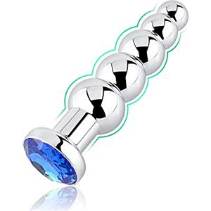 Roluck Analplug con perle metalliche e 5 sfere graduabili, plug anale con gemma, dildo anale, giocattolo sessuale per donne e uomini (Blu)
