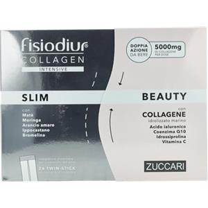 Zuccari Fisiodiur Collagen Intensive Slim & Beauty, 24 Twin-Stick da 8g, 5 g di Collagene Idrolizzato per Doppia Dose, Ricco di Vitamina C, Acido Ialuronico e Coenzima Q10, Supporto per Pelle Tonica