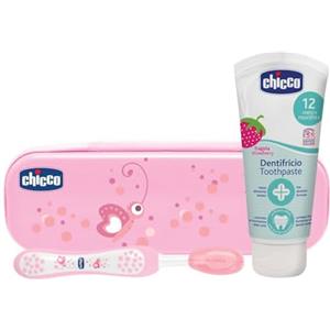 Chicco Set Dentale per Bambini, L'Astuccio Contiene Un Dentifricio 12 Mesi + e Uno Spazzolino, Rosa