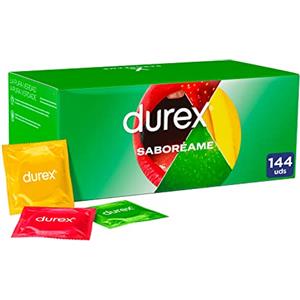 Durex Preservativi Gustomi con sapori fruttati - Fragola, Banana, Arancione e Mela - Confezione risparmio 144 preservativi