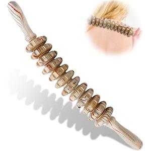 Druuzyl Rullo Massaggio Anticellulite in Legno di Faggio - Massaggiatore Professionale per Gambe e Glutei, 12 Giri per Modellamento Corporeo e Riduzione Ritenzione Idrica, Fascia Muscolare Naturale