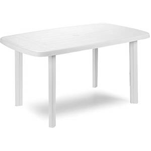 Tomaino - Tavolo da Giardino in Plastica Rettangolare, Facile da Assemblare, con Foro per Ombrellone, Salvaspazio, Anti intemperie, per 6 Persone (Bianco)