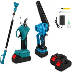 DE ROSA SHOP Kit Potatura 3 in 1 a Batteria, Forbice, Motosega e Asta Telescopica 36V | 2 Batterie Incluse, Taglio Rami Alti e Bassi per Alberi, Siepi e Giardino