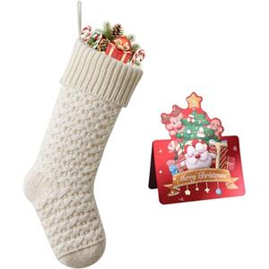 meioro Calze di Natale, 46CM Calza Natalizia Grande in Maglia, Decorazioni per Calze da Appendere al Camino, Calze Befana Jacquard, Albero di Natale da Appendere per Feste Natalizie (Bianco, 1 Pezzo)