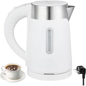PORFOYO Bollitore elettrico da viaggio, 800 ml, in acciaio inox, 600 W, piccolo bollitore elettrico, 5 minuti di cottura, mini bollitore da campeggio per tè, caffè, latte per bambini, bianco