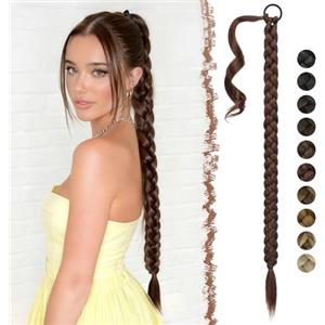 FESHFEN Treccia Finta Capelli - 75 cm Lunga Coda Finta Capelli Posticci con Elastico Sintetico Lunghi Ponytail Extension per Donne, Marrone Rossastro