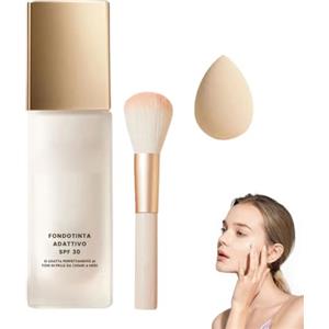 Sugw Fondotinta Adattivo over 50 4 in 1,Fondotinta Coreano 30ML | Pelli Mature, Texture Idratante, Lunga Tenuta, SPF 30, Anti-età, Effetto Soft-Focus,Include un pennello e dischetti di cotone