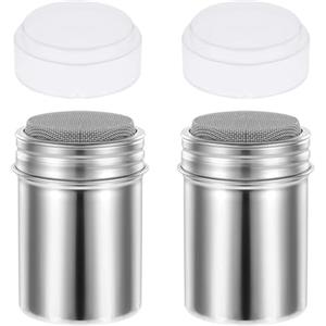 SHENGYIG 2 Spargi Cacao in Polvere, Acciaio Inox Polvere Shakers Setacci | Argento Agitatore per Zucchero a Velo, con Coperchio Ermetico, per Zucchero a Velo, Cannella, Cacao in Polvere
