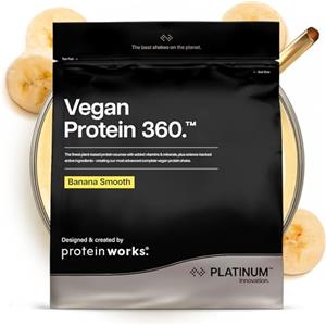 THE PROTEIN WORKS Protein Works | Vegan Protein 360 - Platinum, Banana Vellutata, 500g | Polvere Proteica Vegan Premium, Shake Proteico Vegetale, Omega 3, Elettroliti, 26 Vitamine et Minerali, 166 Benefici
