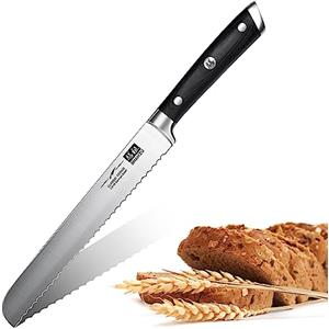 SHAN ZU Coltello per il Pane, Coltello per Affettare il Pane Seghettato da 8 Pollici con Acciaio Inossidabile Tedesco, Coltello da Cucina Ultra Affilato con Manico in Legno di Pakkwood