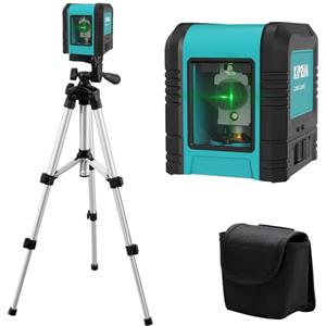 Kiprim Livello Laser Verde Autolivellante Croce Treppiede ristrutturazioni casa | Portata interna 5 m, precisione ±3 mm. Strumento allineamento professionale per installazioni e cantieri