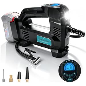Waitley Compressore per Bosch Professional 18V, 10,34 bar | Display digitale, arresto automatico e luce LED; fino a 10,34 bar per auto, moto, biciclette e palloni. Senza batteria