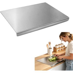 hegdisun Tagliere Acciaio Inox, con Bordo di Arresto 2 cm, 40 x 28 cm | Spianatoia Acciaio Inox, Reversibile, Facile da Pulire, per Impastare, Tagliare Carne, Verdura e Pane, (Argentato)