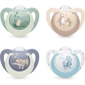 NUK First Choice Day & Night Succhietti per Bambini | 0-6 Mesi | Succhietti Ortodontici che si Illuminano al Buio | Calma il 99% dei bambini** | Assortiti | Confezione da 4