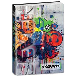 Seven Diario Datato Scuola 12 Mesi, 13,6 x 18,3 cm, 352 Pagine, Copertina Grigia Graffiti, Imbottita su base Olografica, Segnalibro, Stickers, Giochi e Illustrazioni, per Ragazzi e Bambini