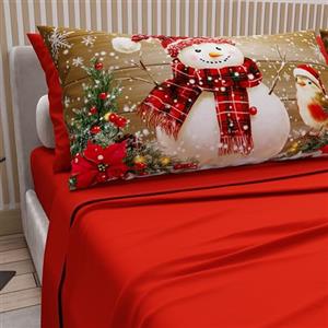 PETTI Artigiani Italiani - Lenzuola in Cotone con Federe in Stampa Digitale di Natale, Lenzuola Natalizie Due Piazze, Completo Letto Matrimoniale Natalizio, Xmas 10 Rosso, 100% Made in Italy