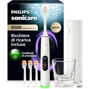 Philips Sonicare Next-Generation DiamondClean 8500 Spazzolino elettrico - con Feedback di pressione, 18 impostazioni, bianco polvere, HX8515/11