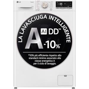 LG D4R7011TSWG Lavasciuga 11/6 kg Serie R7, Classe A-10%/D, AI DD, Wi-Fi | 1400 Giri, TurboWash 360, Vapore Steam, Allergy Care, Eco Hybrid, Profondità 56,5 cm, Bianca