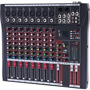BAOCHADA Mixer audio mixer 8 canali, mixer professionale stereo live, console di miscelazione audio stereo, mixer musicale, mixer audio digitale con USB e Bluetooth per karaoke DJ Studio mixer