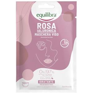 Equilibra Viso, Rosa Ialuronica Maschera Viso Idratante, Azione Idratante con Acqua di Rosa Fermentata, Acido Ialuronico, Olio di Avocado e Olio di Karité, Monodose