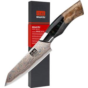 SHAN ZU Coltello Damasco Spelucchino, 33 Strati di Acciaio Damasco e Rame Coltello da Frutta e Verdura, Coltellino Giapponese Forgiato a Mano, Affilato Professionale Coltello da Cucina Damasco