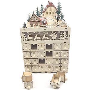 Uanratg Calendario 'Avvento di Natale nel Legno Conto alla Rovescia per la Decorazione Natalizia Un LED 24 Cassetti con Luce Un LED