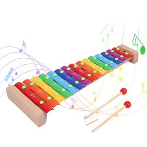 Vexnaro Xilofono in Legno, Strumento Musicale a Percussione con 2 Bacchette, Metallofono a 15 Note Colorate per Educazione Musicale, Scuola, Attività Ritmiche, Studenti e Principianti (15 chiavi)
