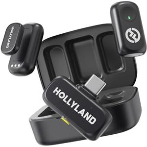 HOLLYLAND LARK A1 Duo - Microfono wireless con ricevitore USB-C + custodia di ricarica, colore: Grigio siderale