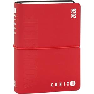 COMIX U YOURSELF - Agenda Giornaliera Mini 2025-2026, Diario 16 Mesi, con Copertina Morbida Termovirante, Elastico e 448 Pagine, ideale per la scuola e l'università 11x15.3 cm, Rosso